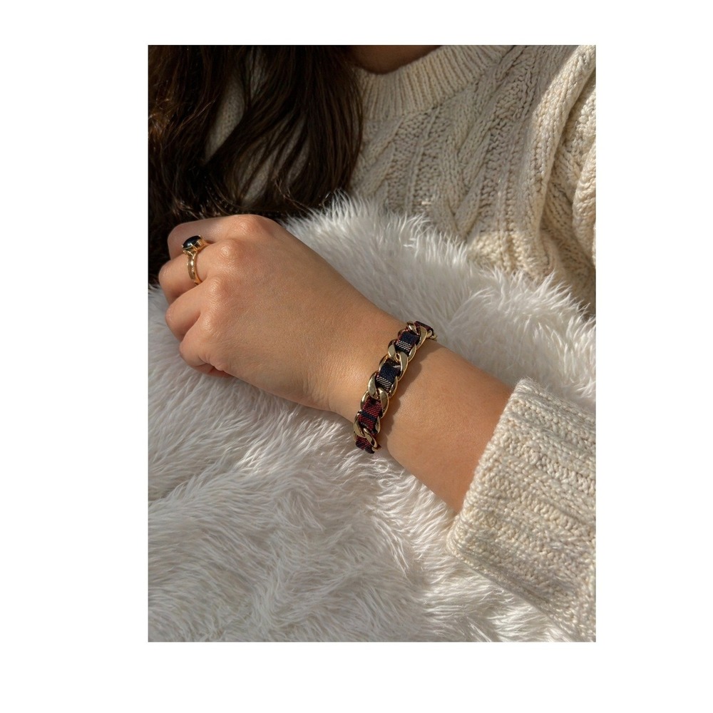 Gold Chain Plaid Bracelet Statement Preppy Vintage Aesthetic Chunky